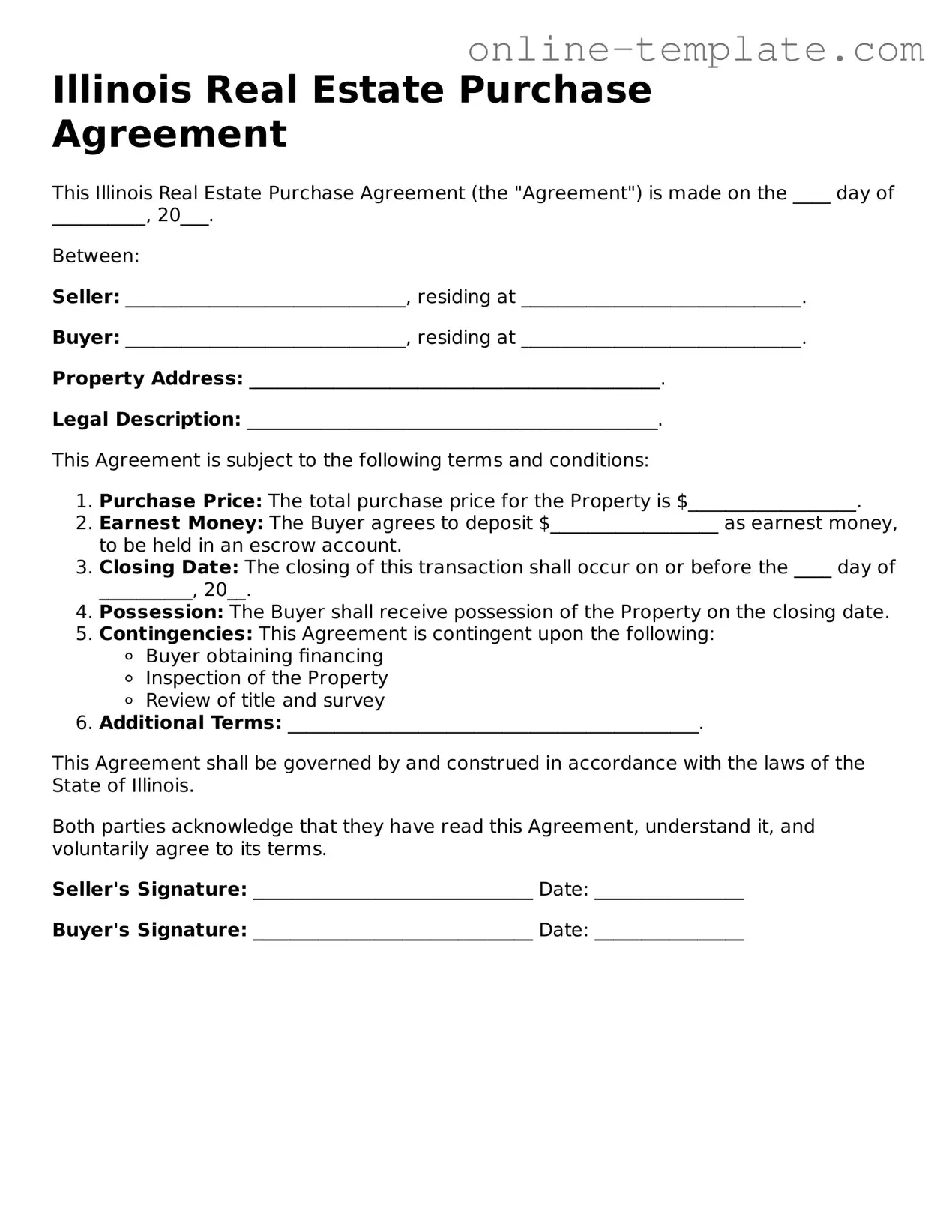 Attorney-Verified  Real Estate Purchase Agreement Template for Illinois