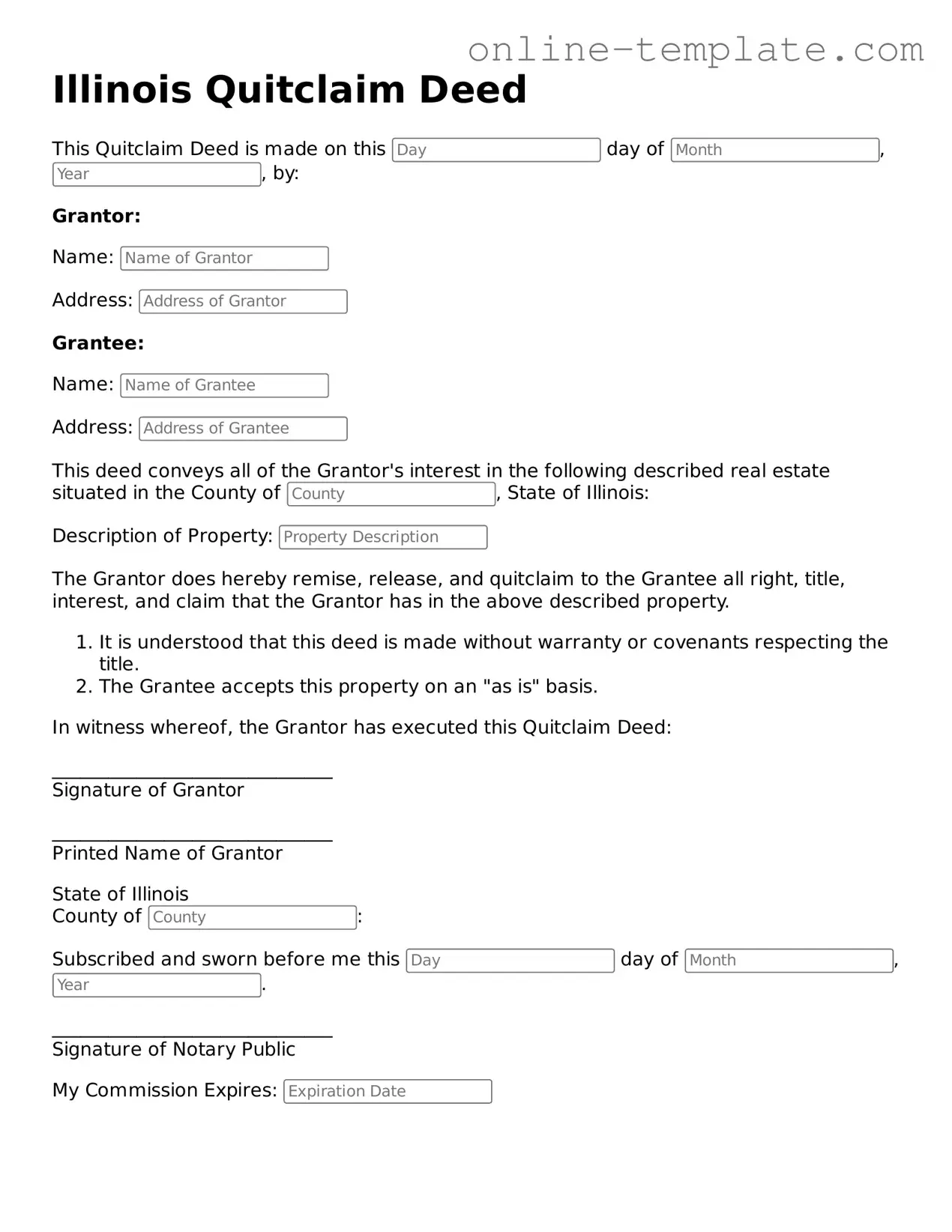 Attorney-Verified  Quitclaim Deed Template for Illinois