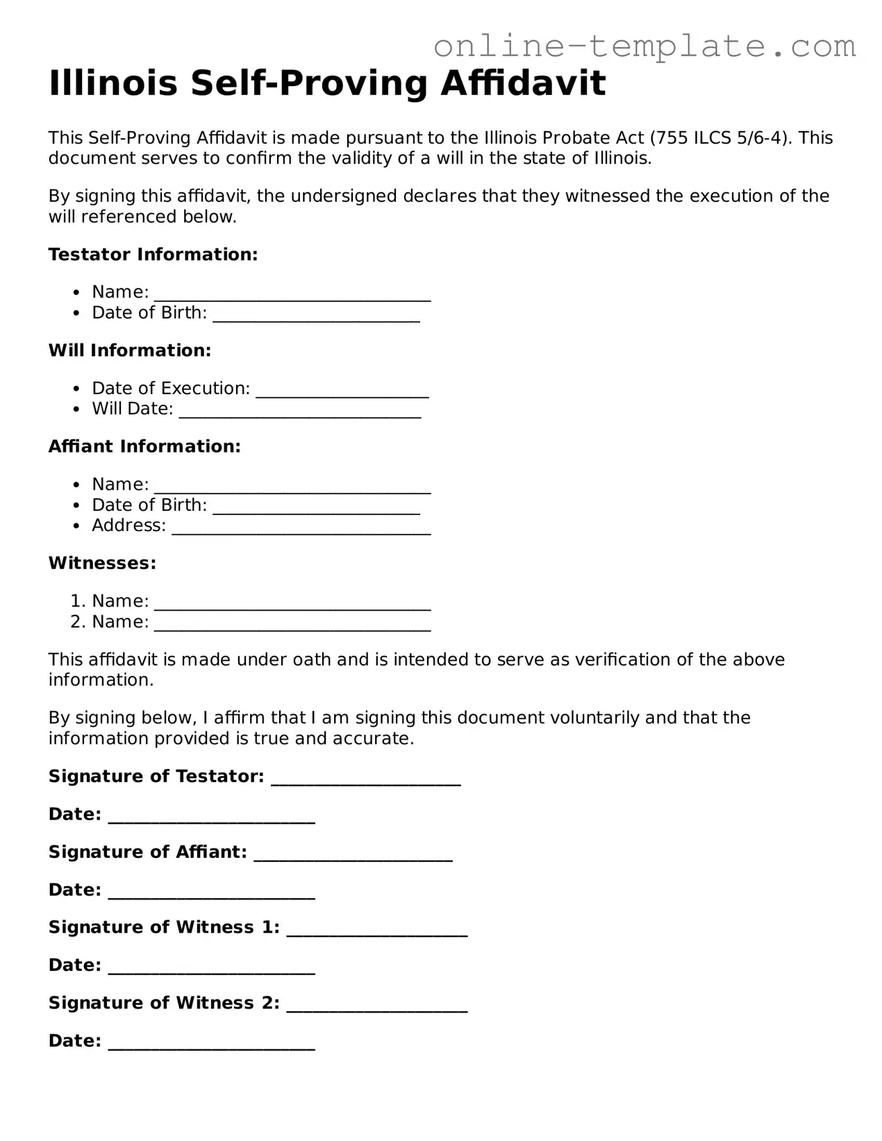 Attorney-Verified  Self-Proving Affidavit Template for Illinois