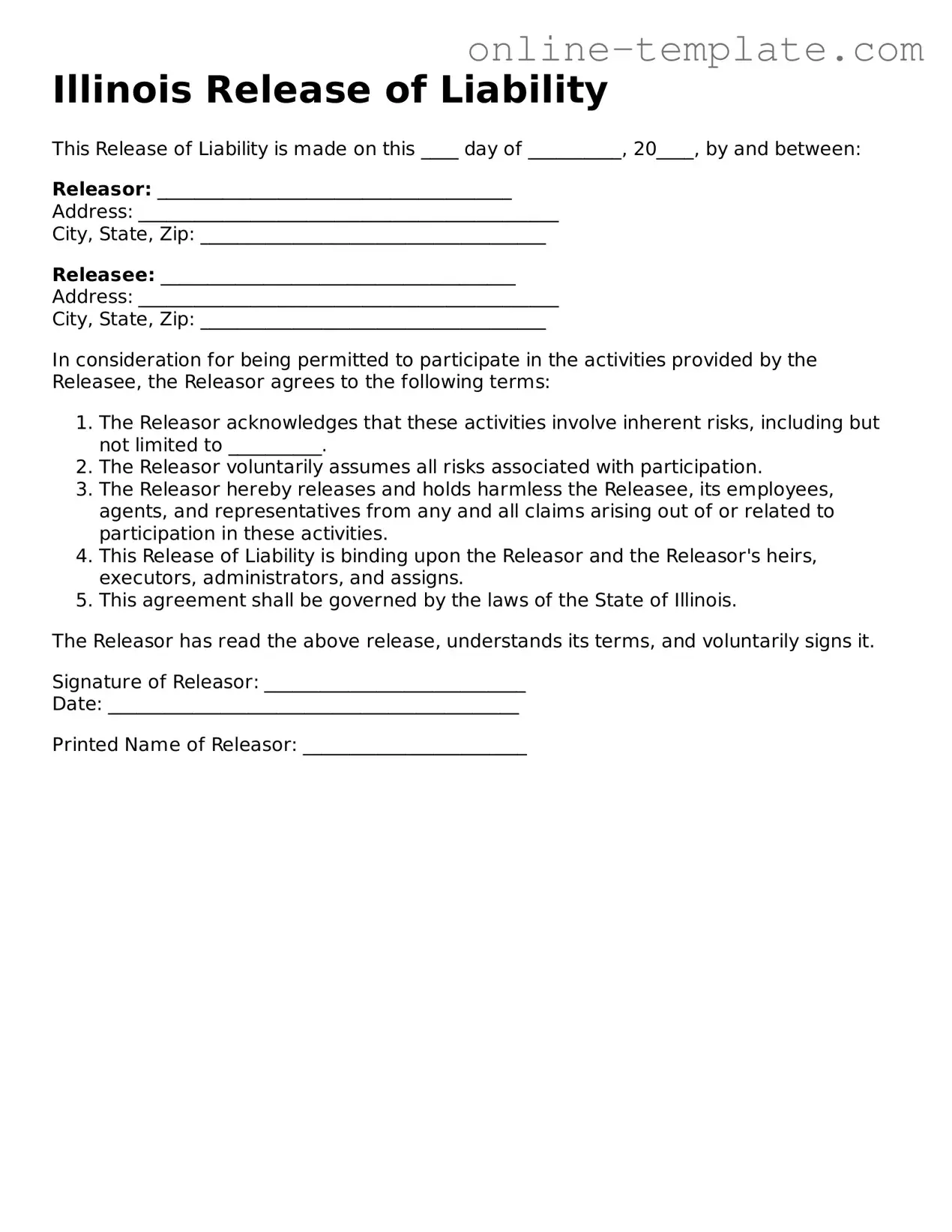 Attorney-Verified  Release of Liability Template for Illinois