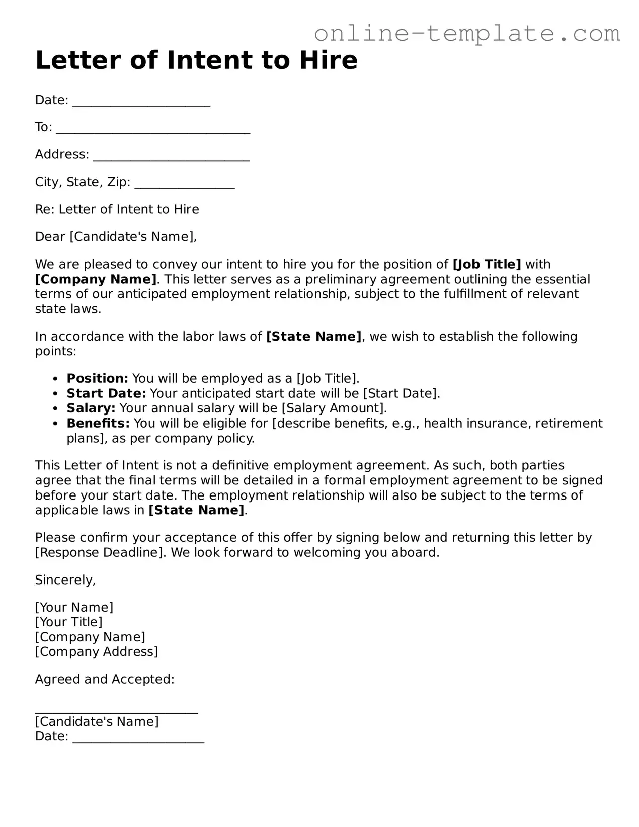 Official Letter of Intent to Hire Template