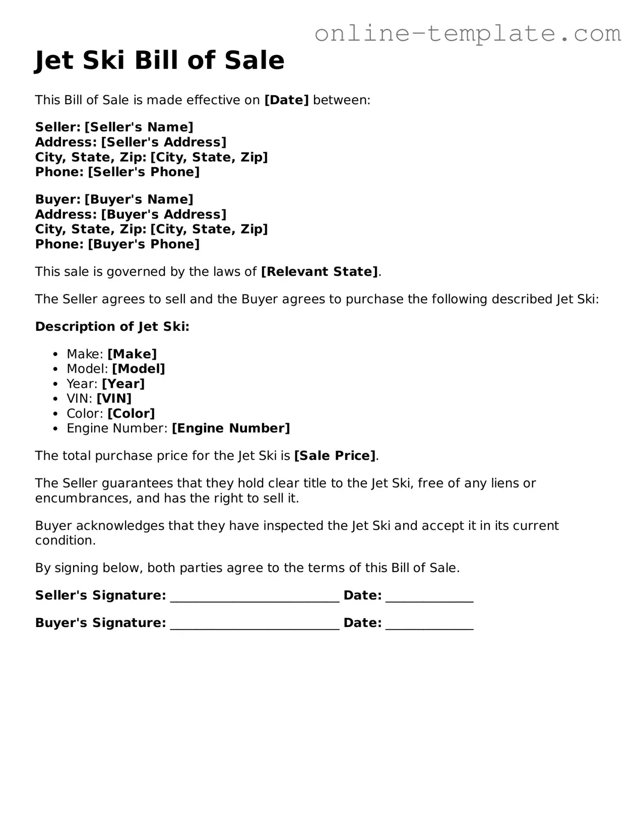 Official Jet Ski Bill of Sale Template