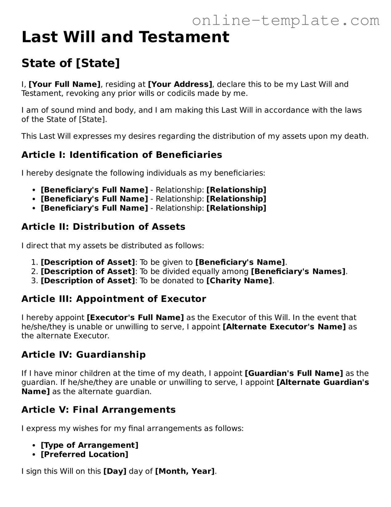 Official Last Will and Testament Template