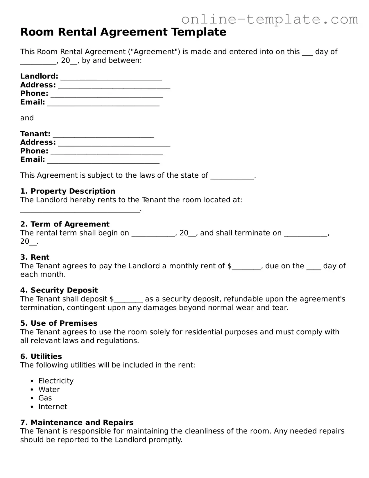 Official Room Rental Agreement Template
