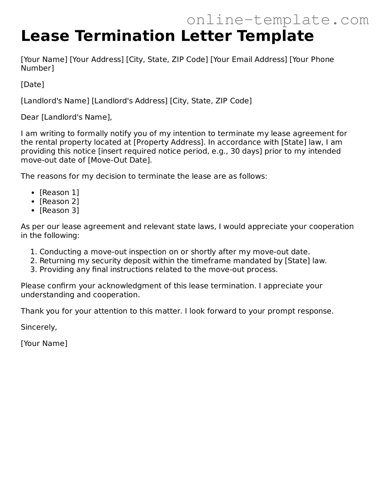 Official Lease Termination Letter Template