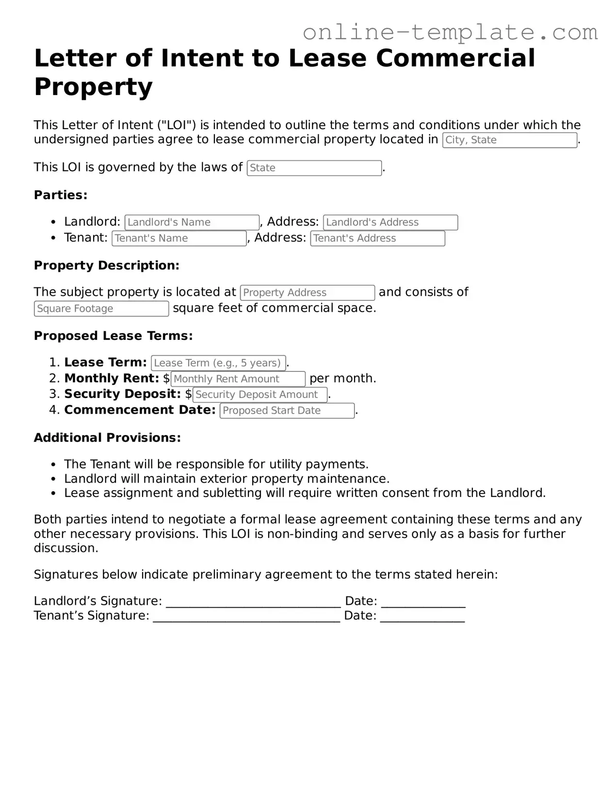 Official Letter of Intent to Lease Commercial Property Template