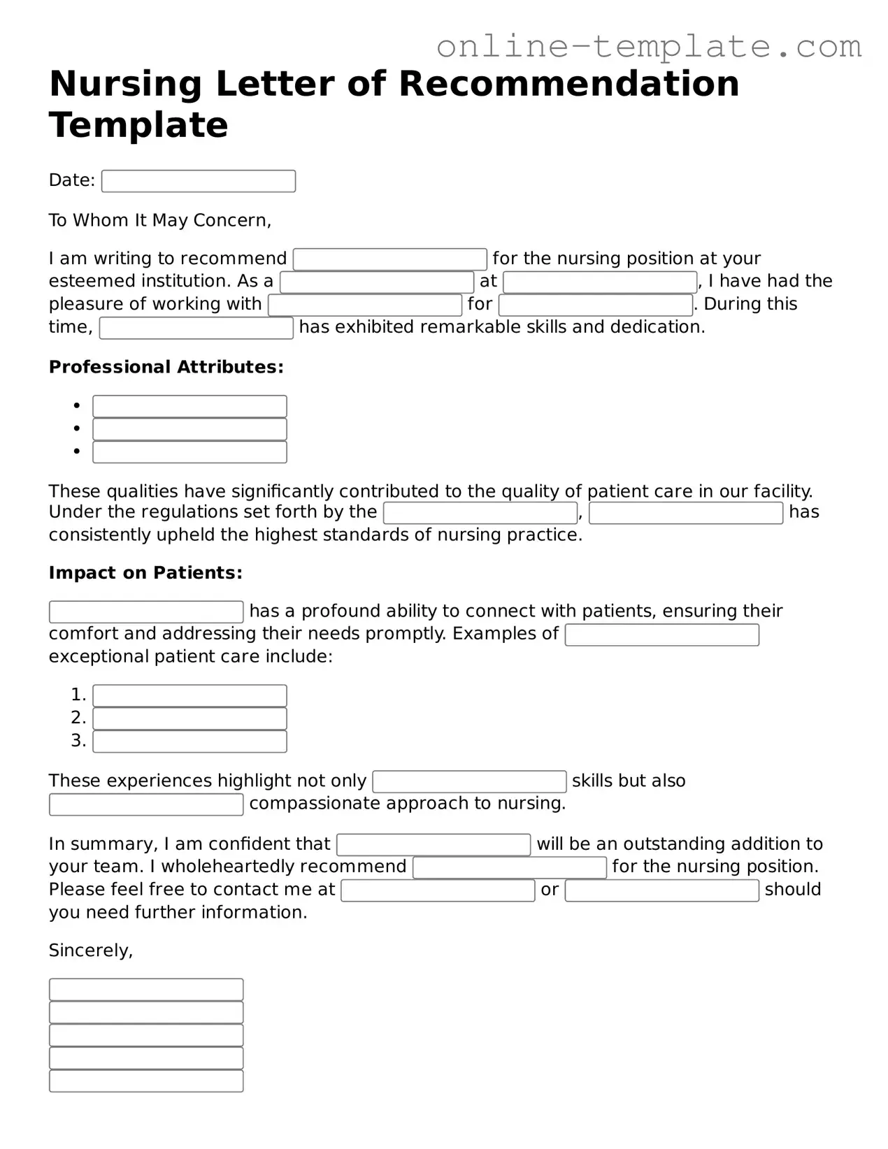Official Nursing Letter of Recommendation Template