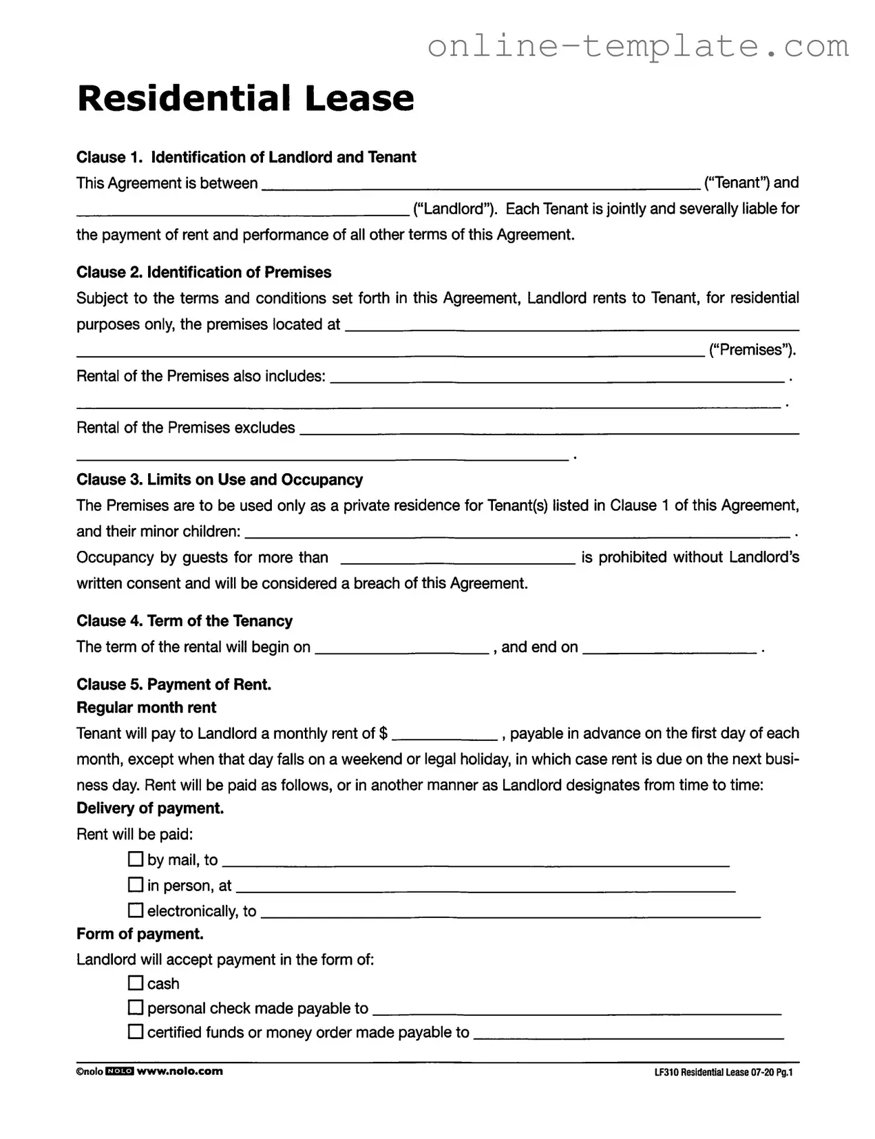 Free Lf310 Residential Lease PDF Template