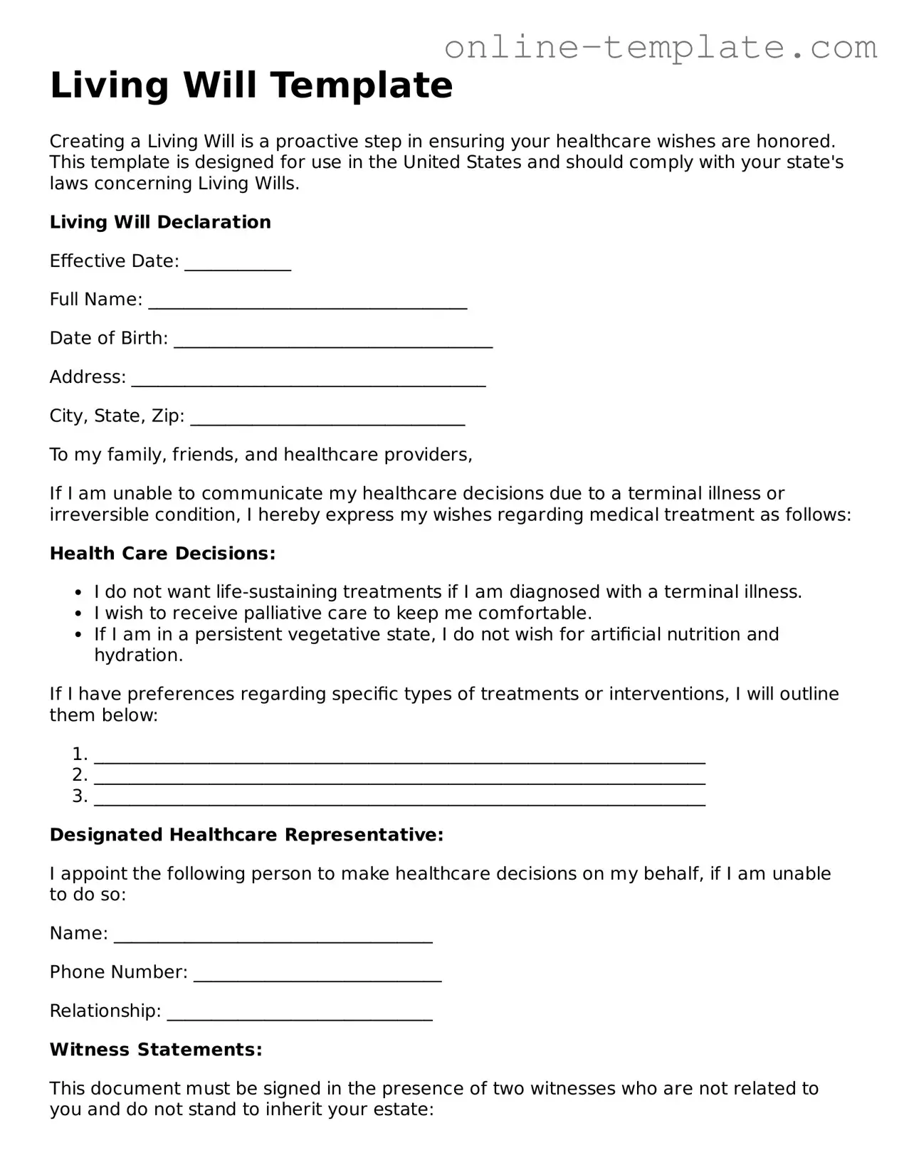 Official Living Will Template