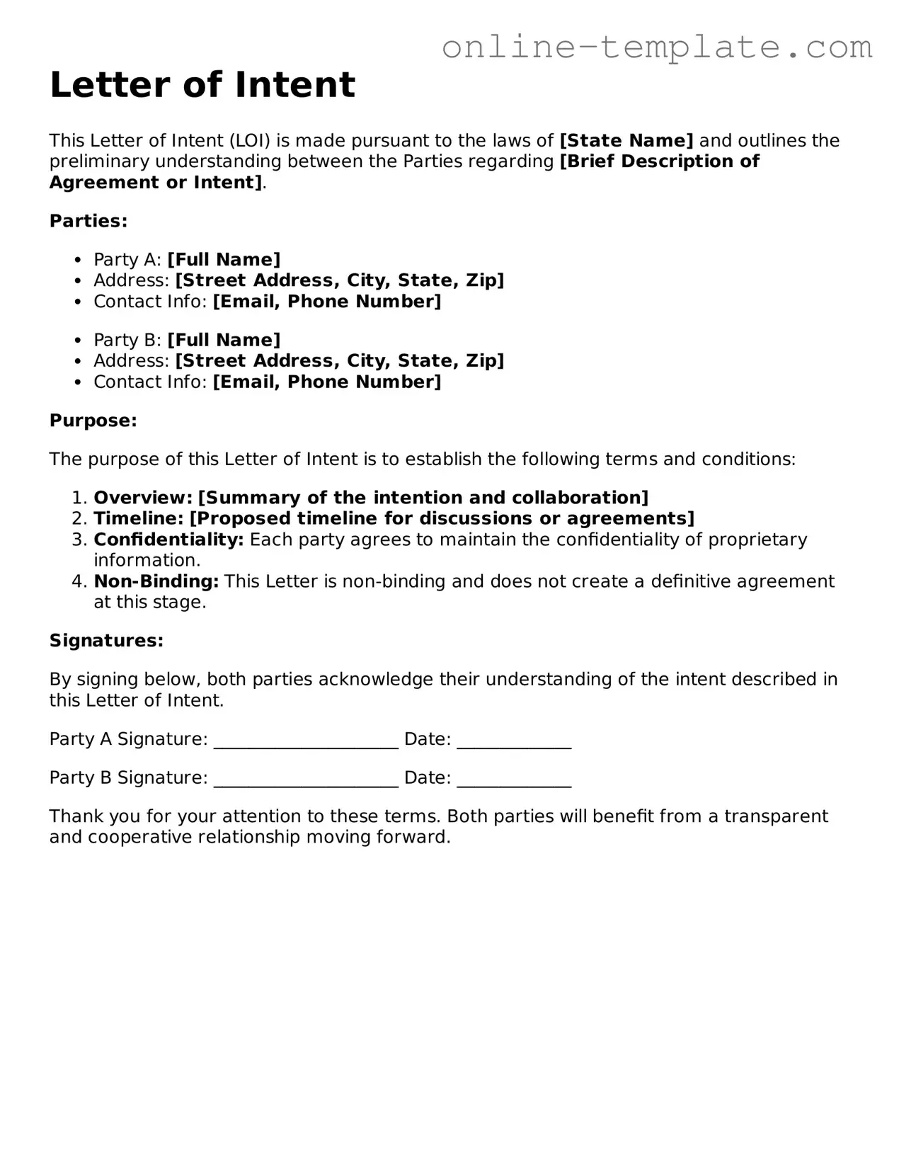 Official Letter of Intent Template