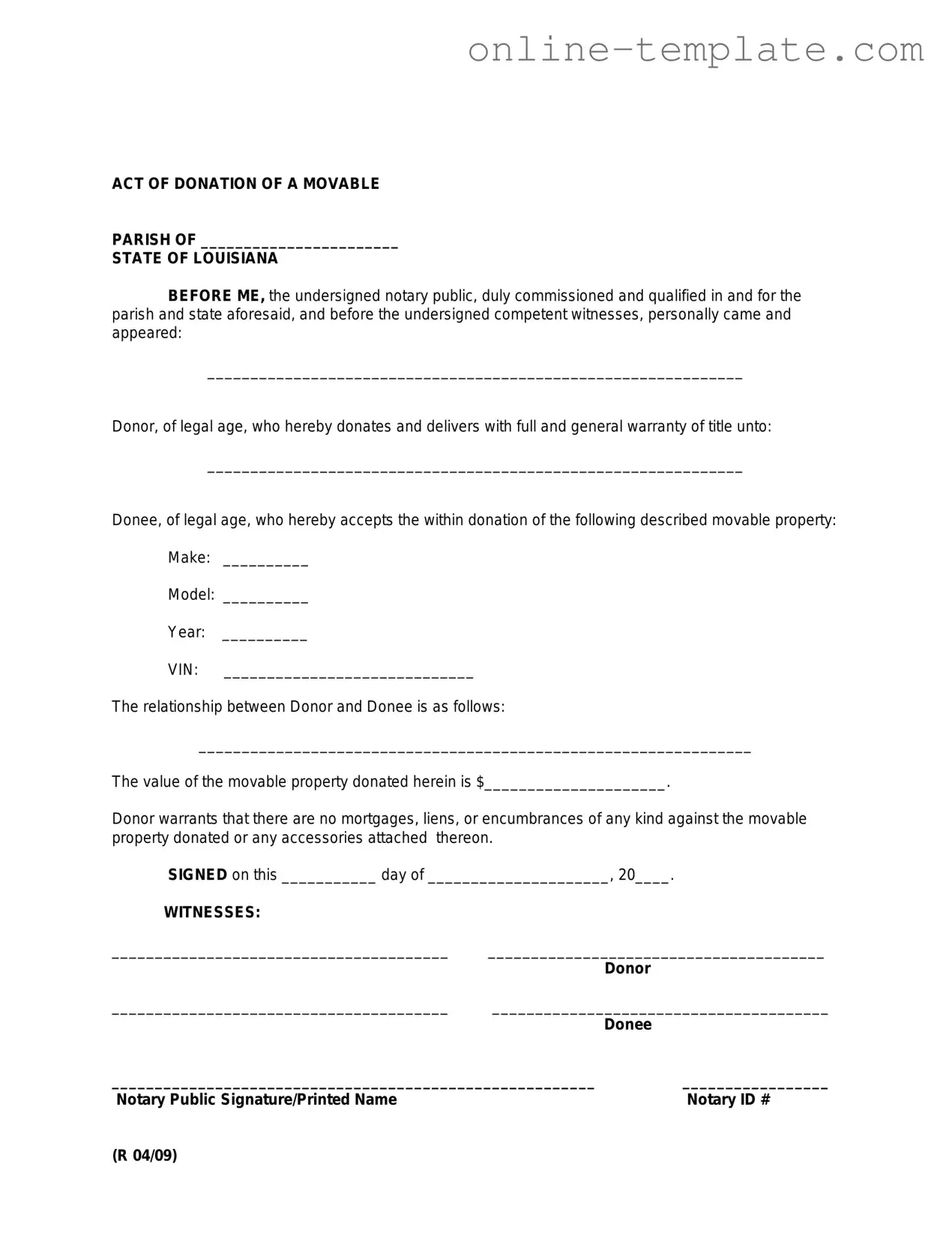 Free Louisiana act of donation PDF Template