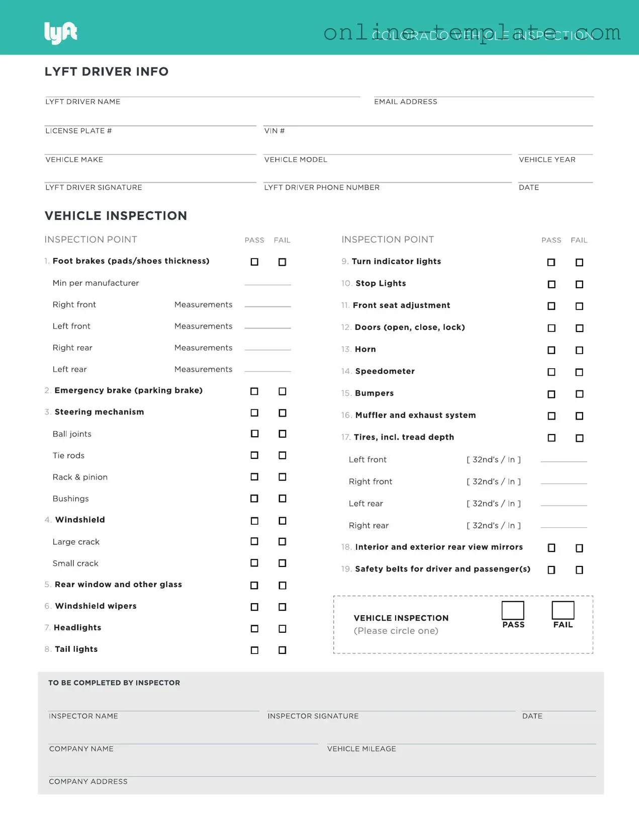 Free Lyft Inspection PDF Template