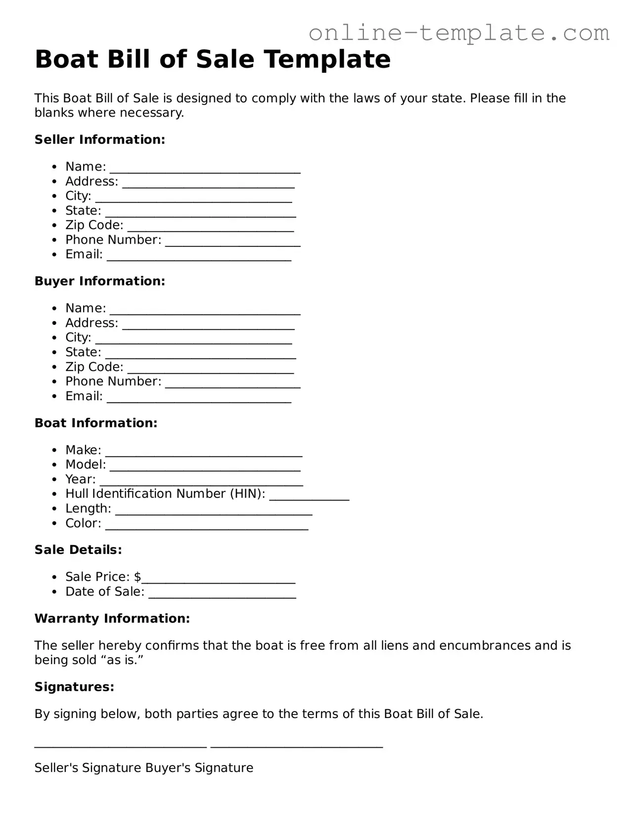 Official Boat Bill of Sale Template