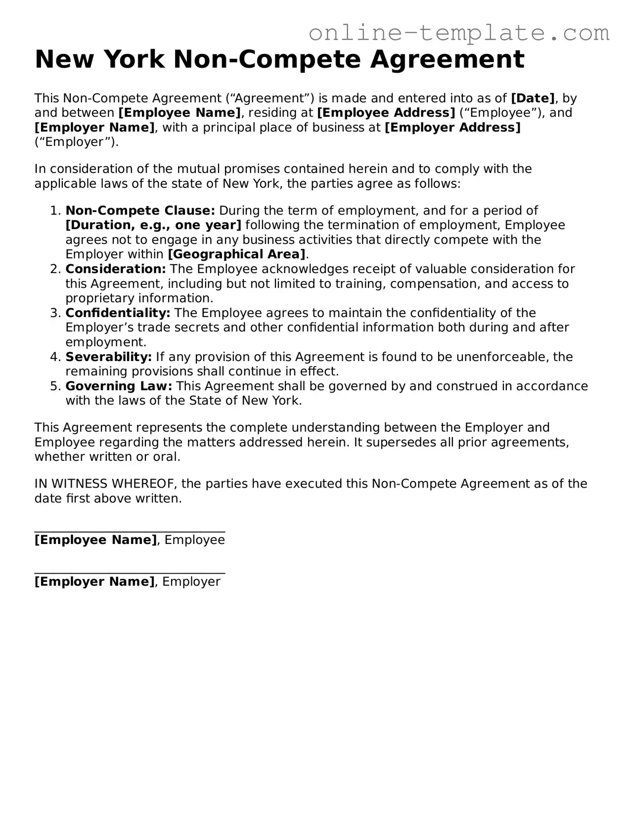 Attorney-Verified  Non-compete Agreement Template for New York