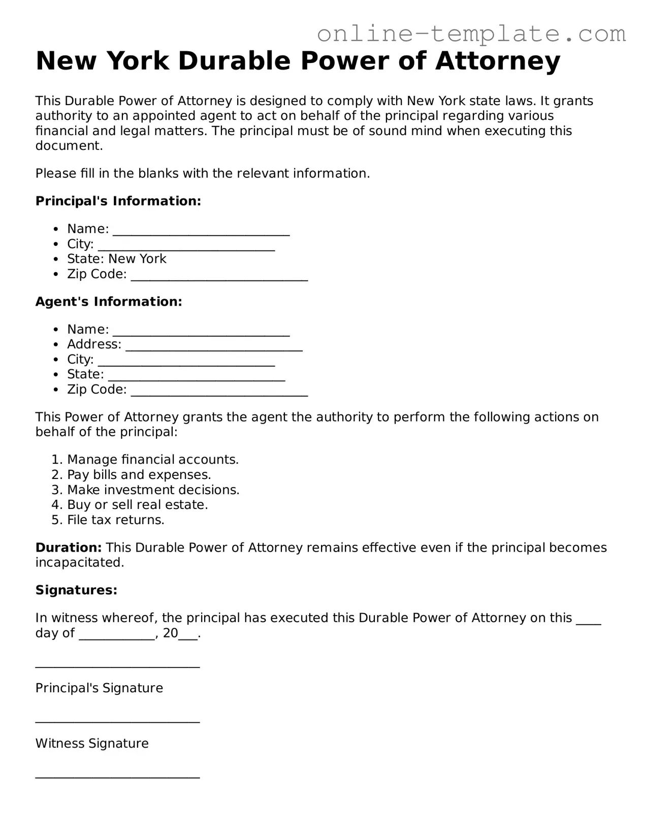 Attorney-Verified  Durable Power of Attorney Template for New York