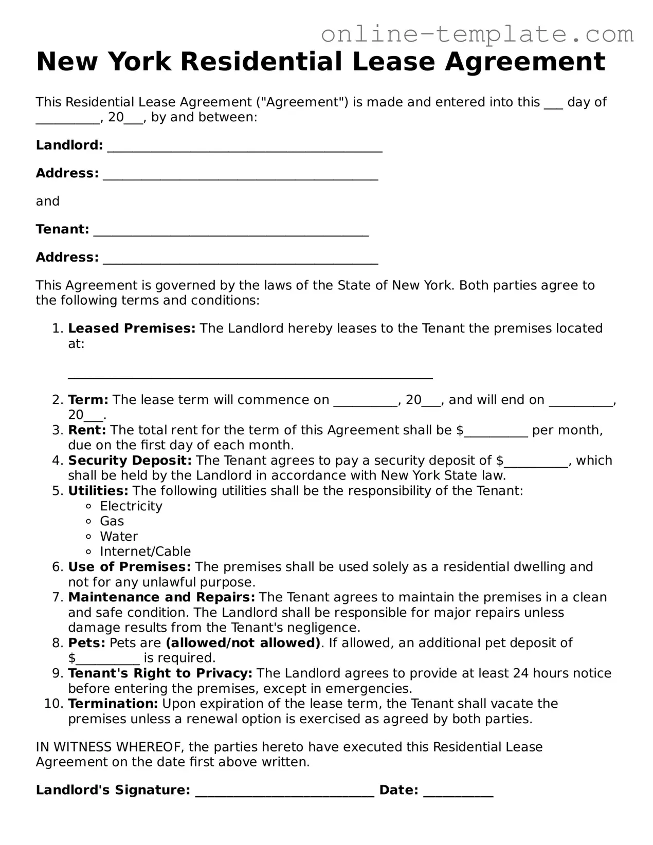 Attorney-Verified  Residential Lease Agreement Template for New York