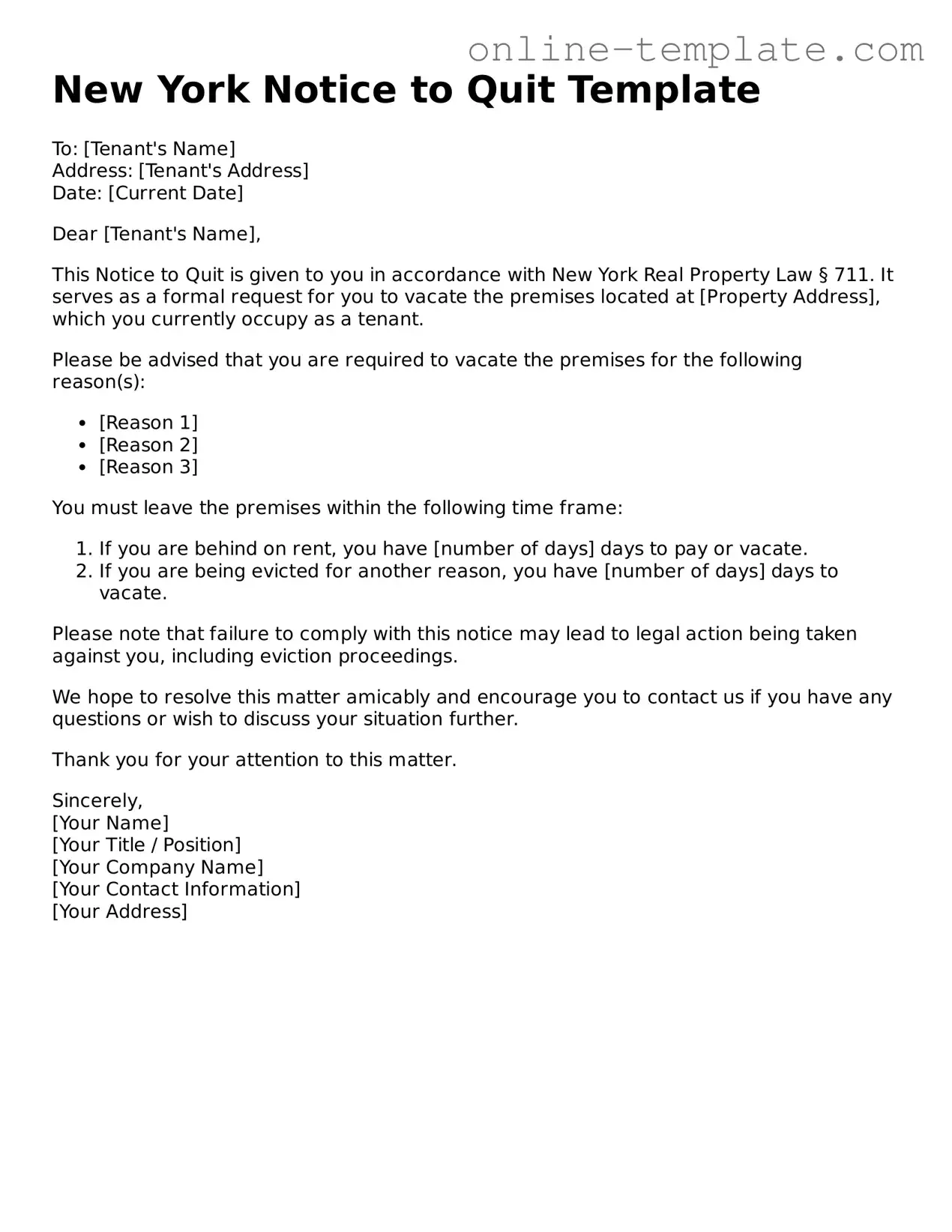Attorney-Verified  Notice to Quit Template for New York