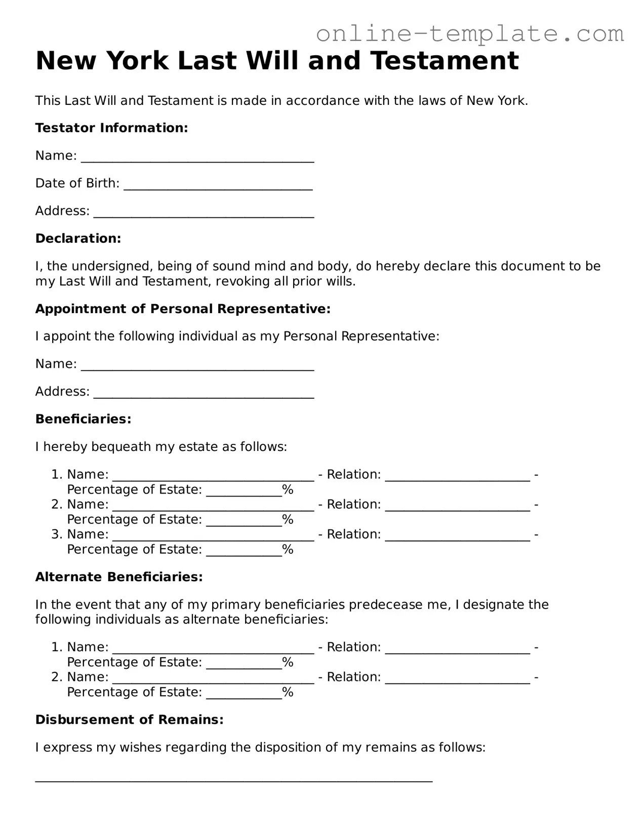 Attorney-Verified  Last Will and Testament Template for New York