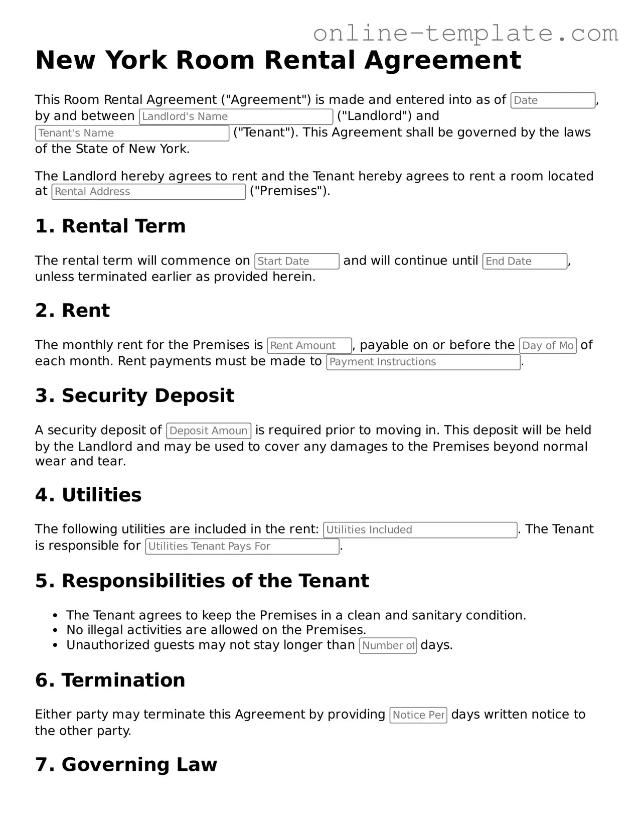 Attorney-Verified  Room Rental Agreement Template for New York