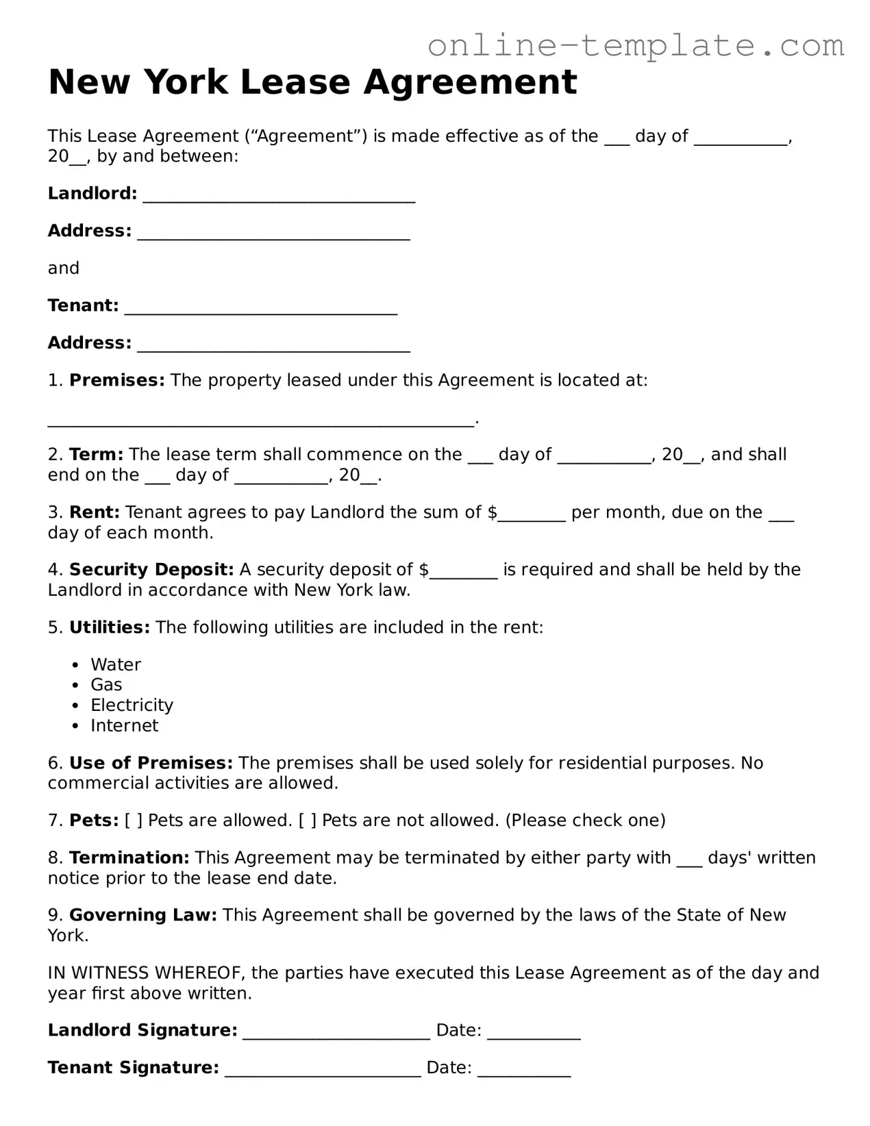 Attorney-Verified  Lease Agreement Template for New York