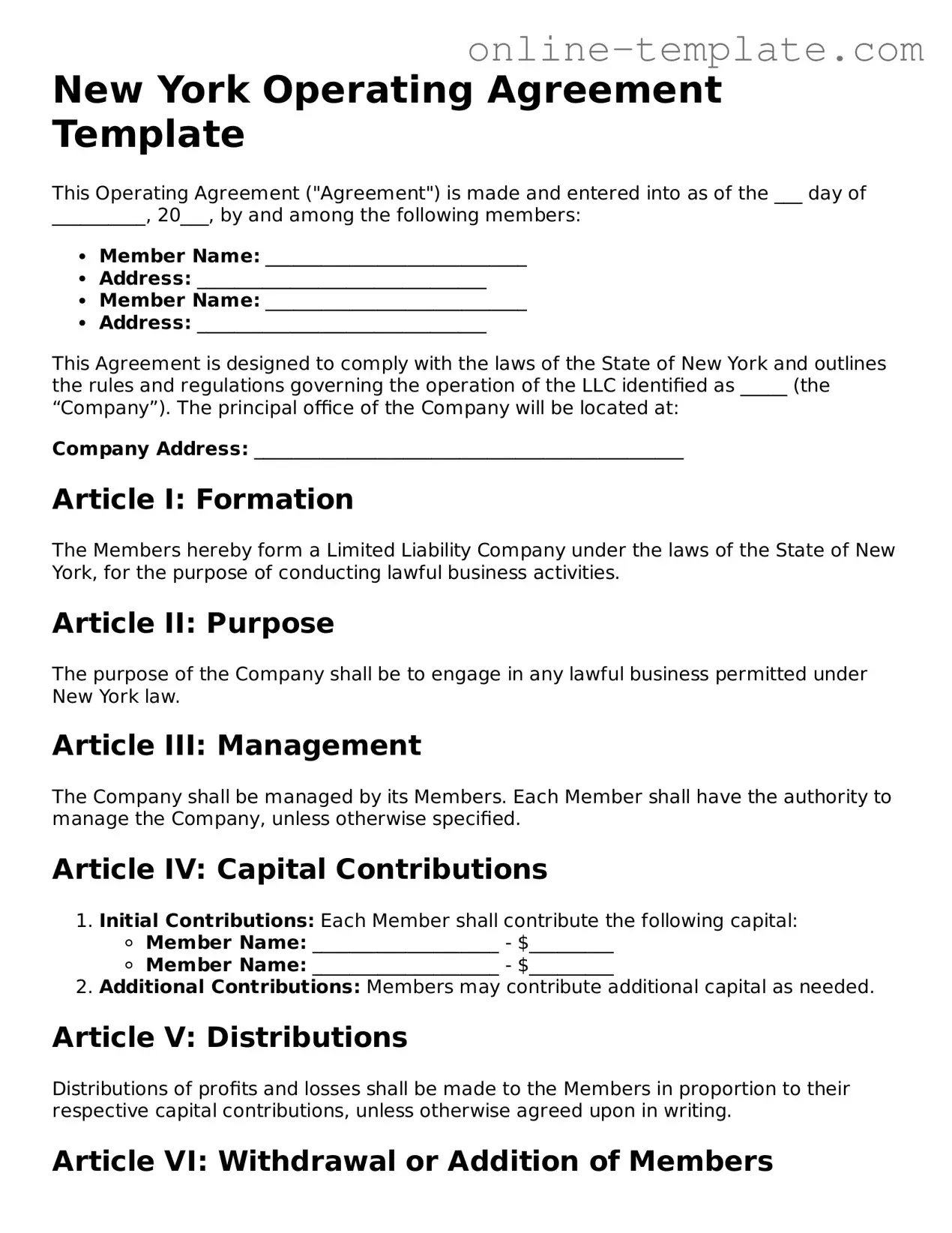 Attorney-Verified  Operating Agreement Template for New York