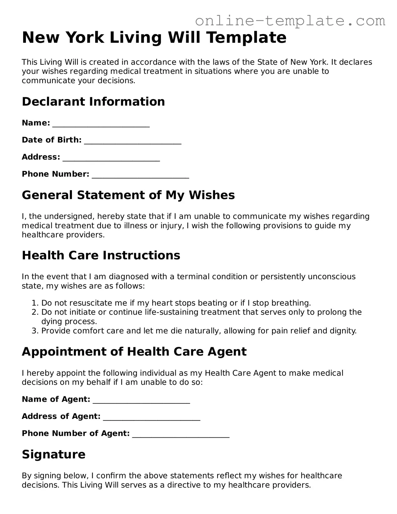 Attorney-Verified  Living Will Template for New York