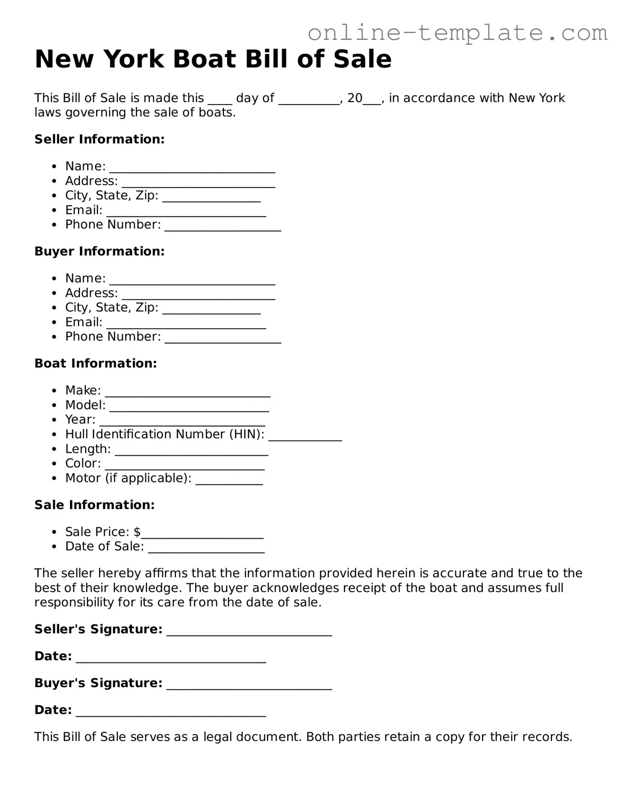 Attorney-Verified  Boat Bill of Sale Template for New York