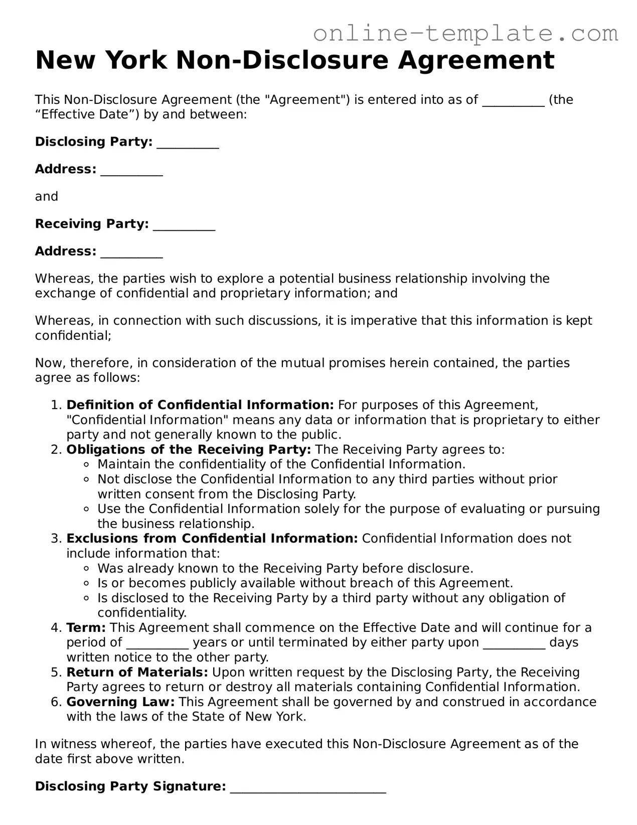 Attorney-Verified  Non-disclosure Agreement Template for New York