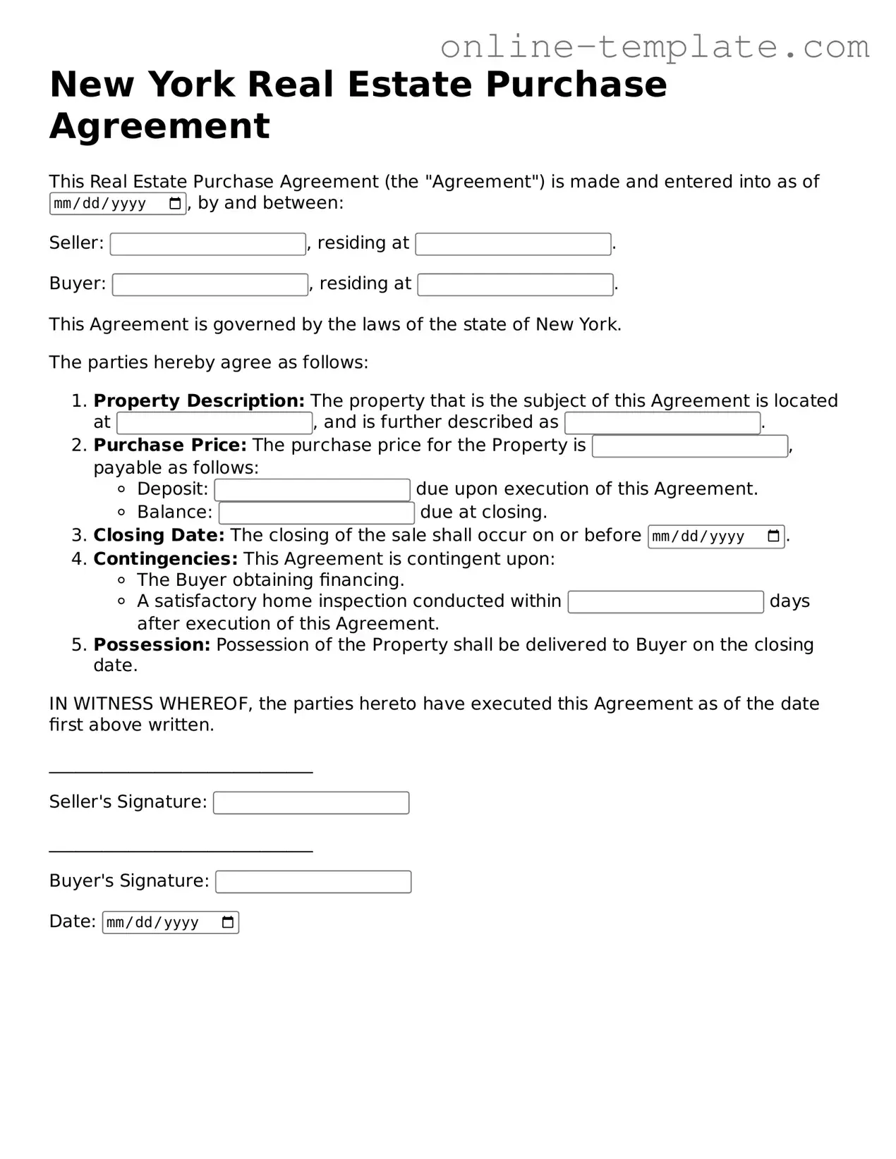 Attorney-Verified  Real Estate Purchase Agreement Template for New York