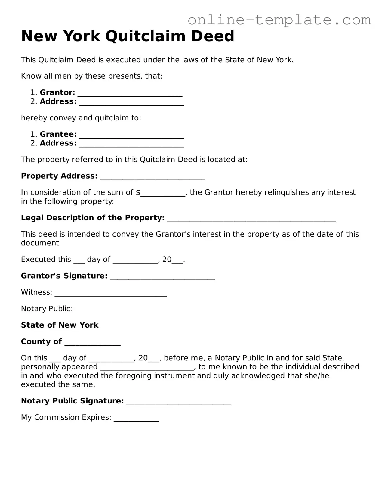 Attorney-Verified  Quitclaim Deed Template for New York