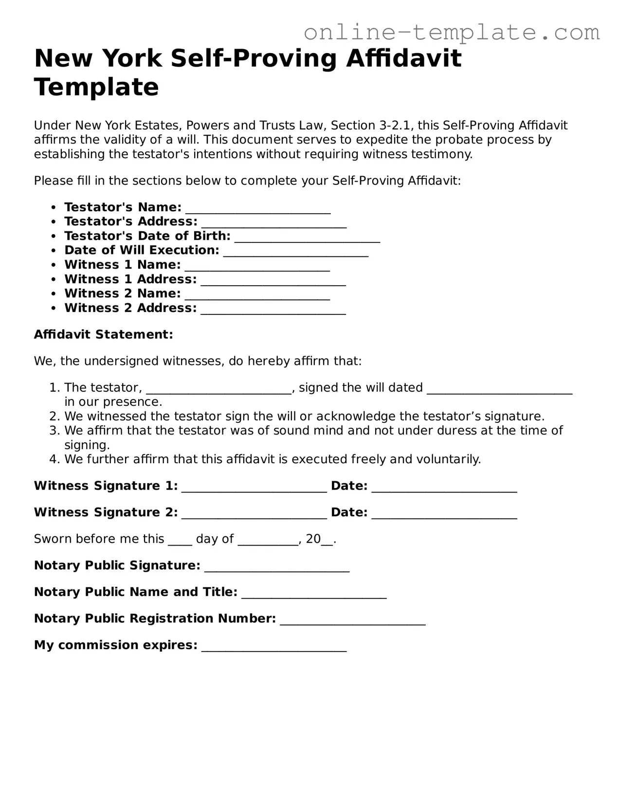Attorney-Verified  Self-Proving Affidavit Template for New York