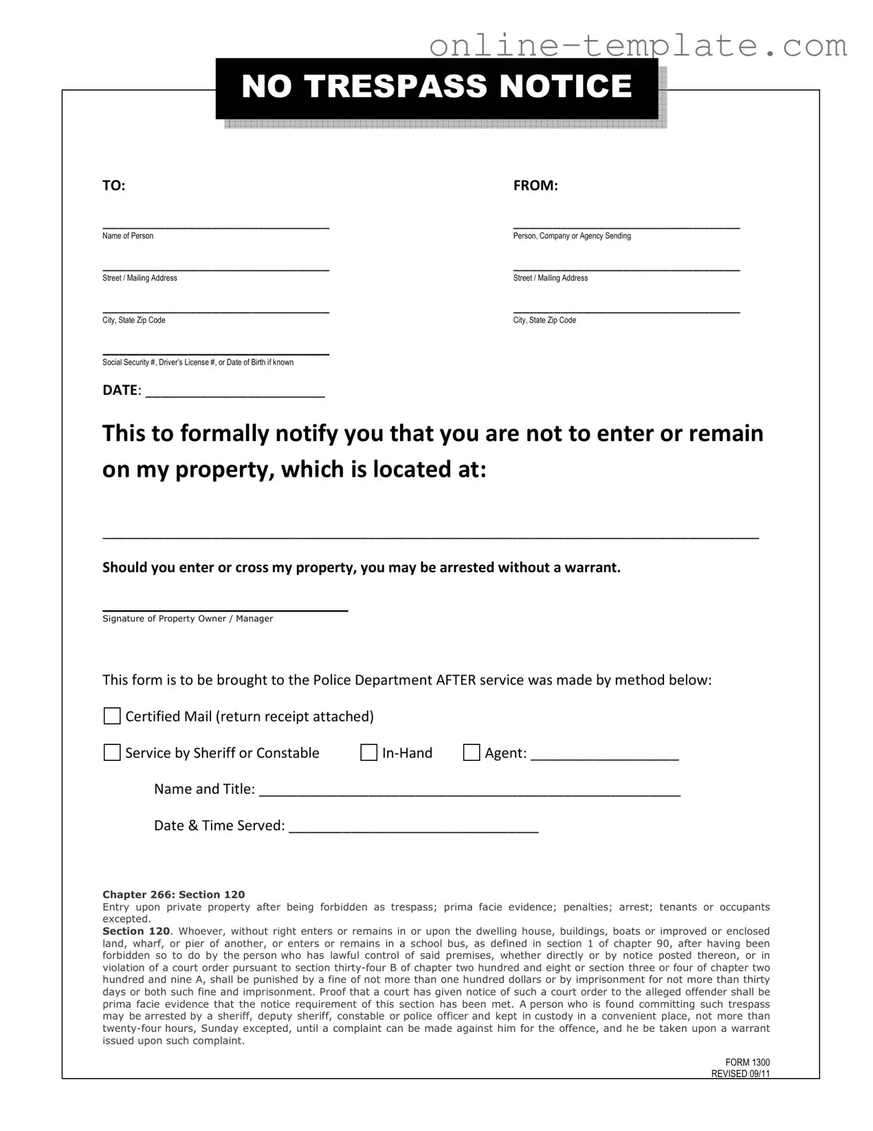 Free No Trespassing Letter PDF Template