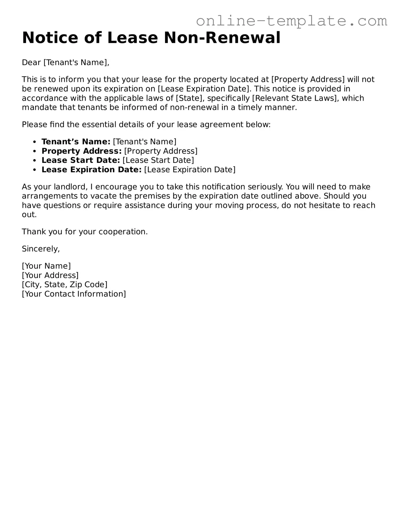 Official Notice of Lease Non-Renewal Template