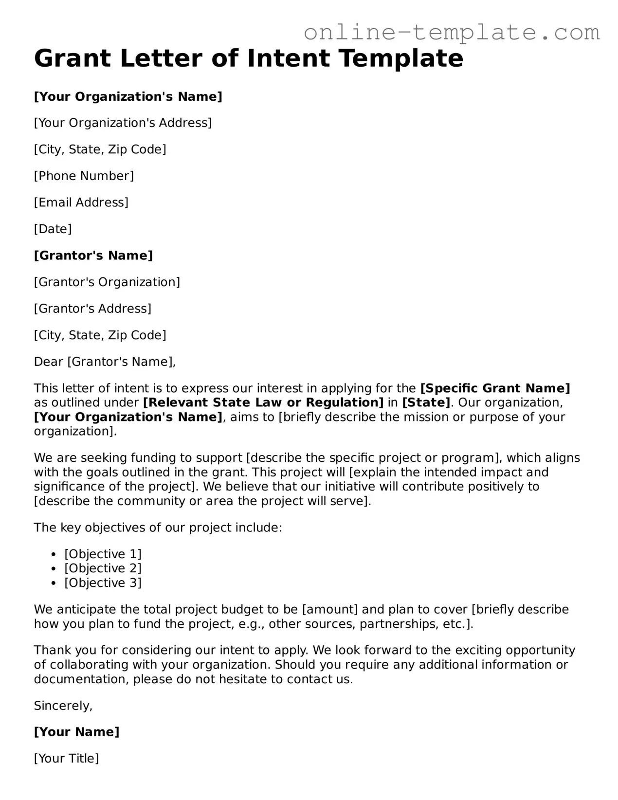 Official Grant Letter of Intent Template