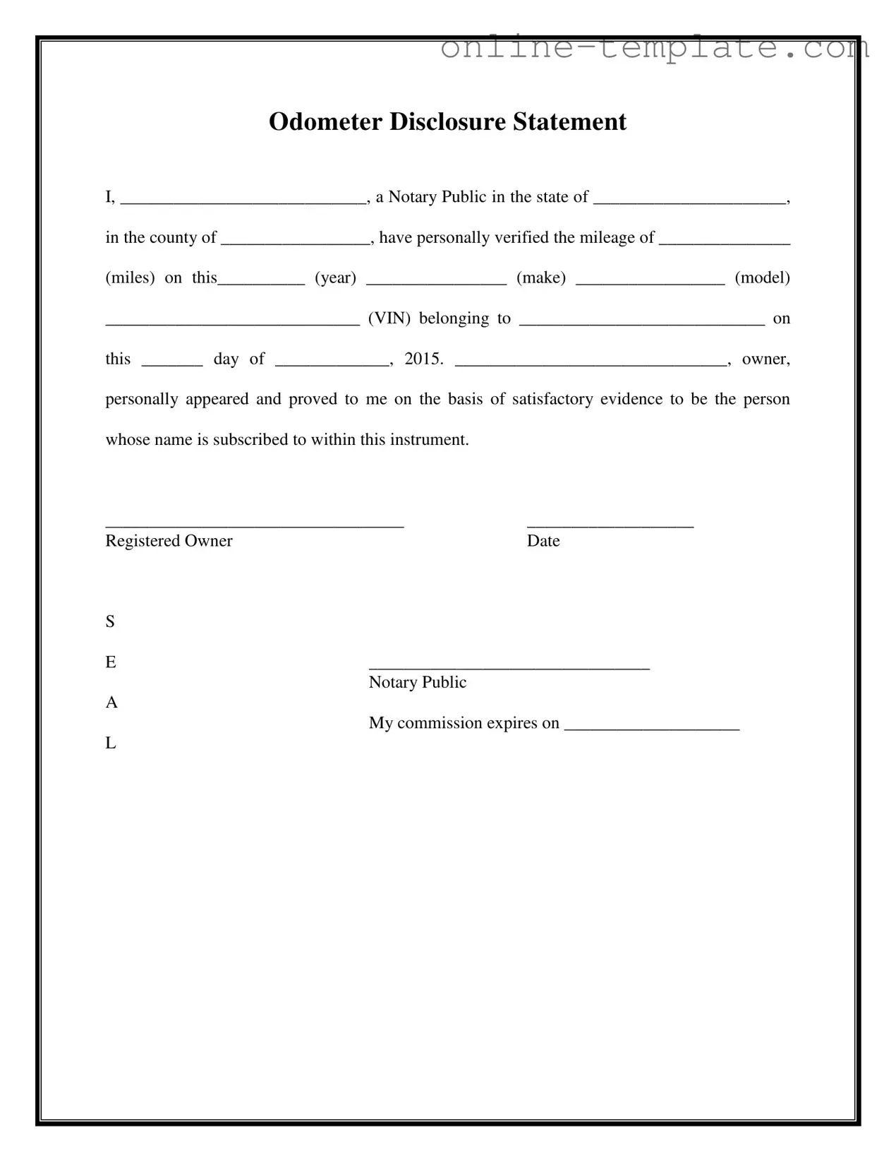 Free Notarized Odometer Statement PDF Template