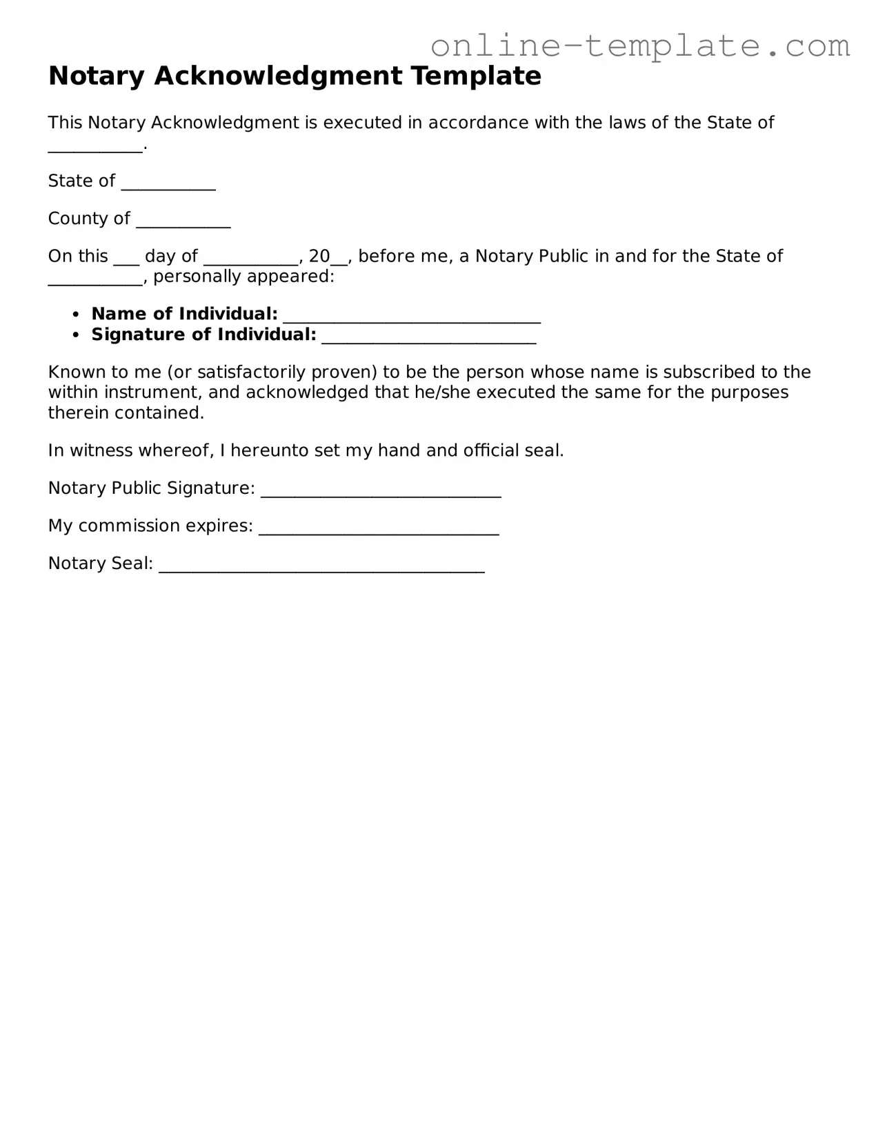 Official Notary Acknowledgement Template