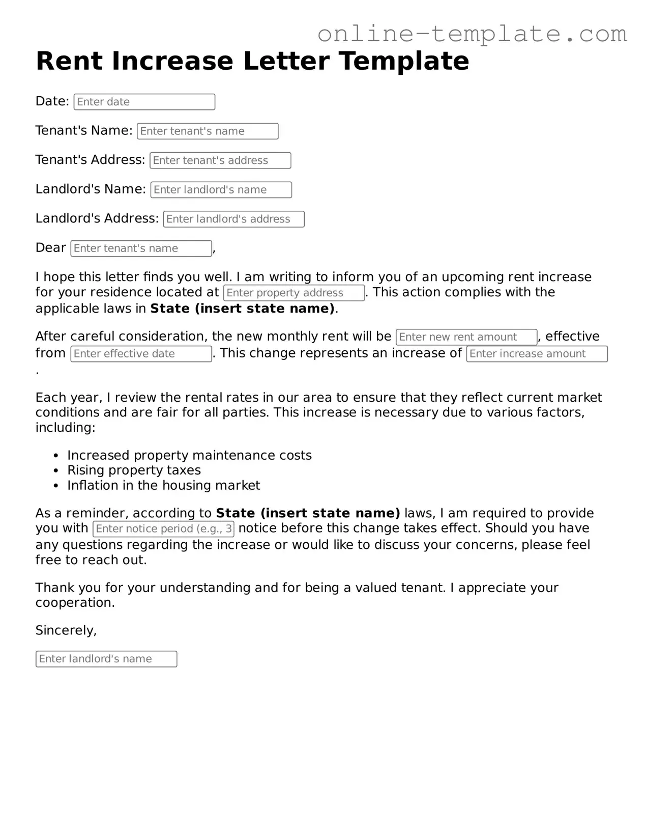 Official Rent Increase Letter Template
