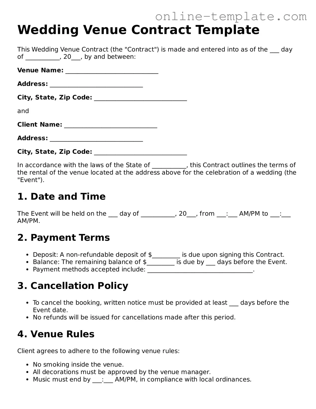 Official Wedding Venue Contract Template