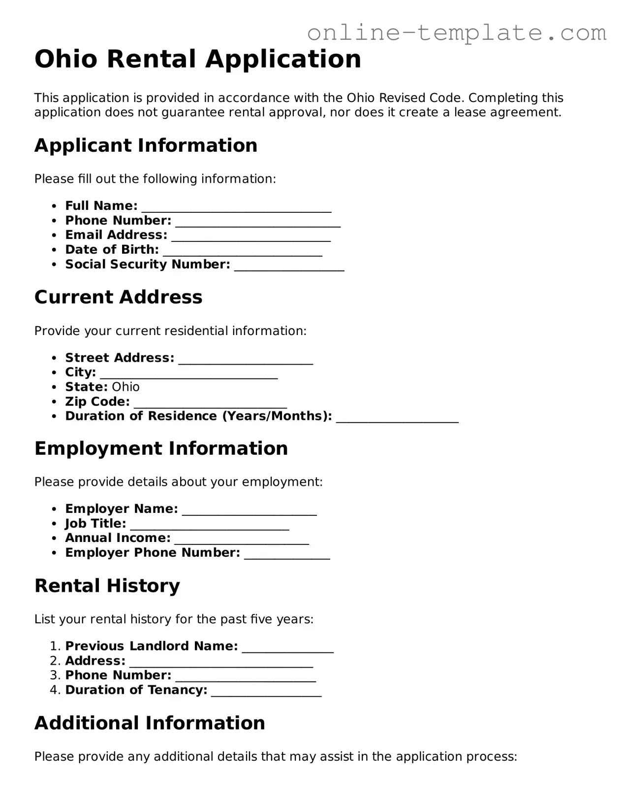 Attorney-Verified  Rental Application Template for Ohio