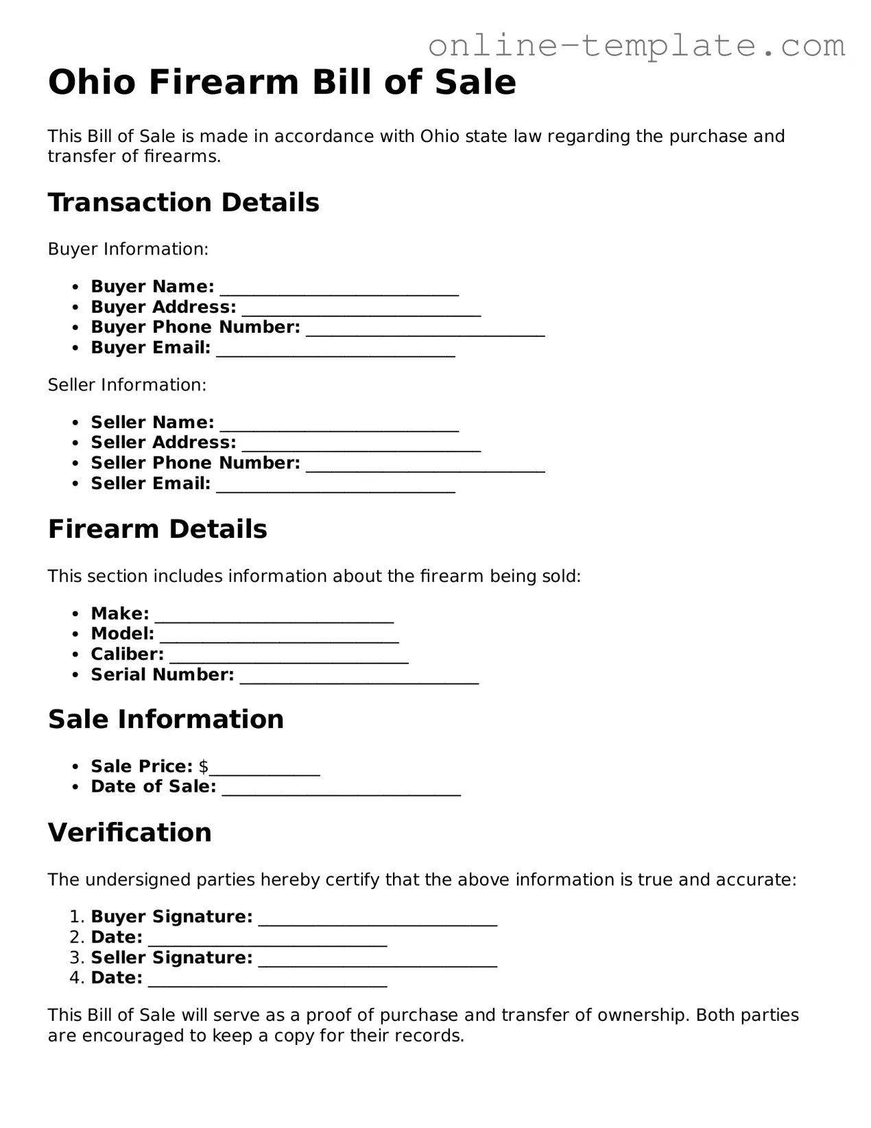 Attorney-Verified  Firearm Bill of Sale Template for Ohio