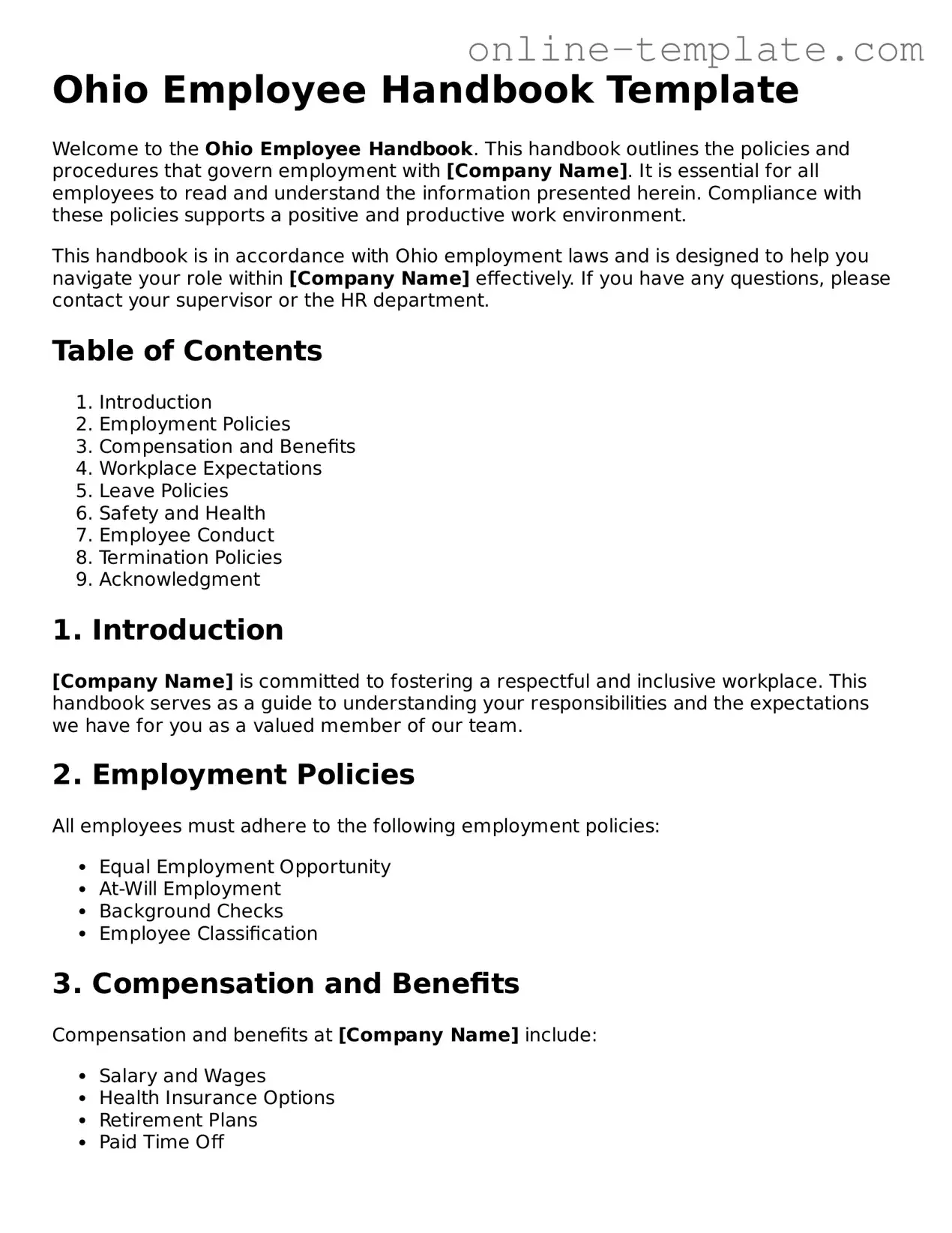 Attorney-Verified  Employee Handbook Template for Ohio