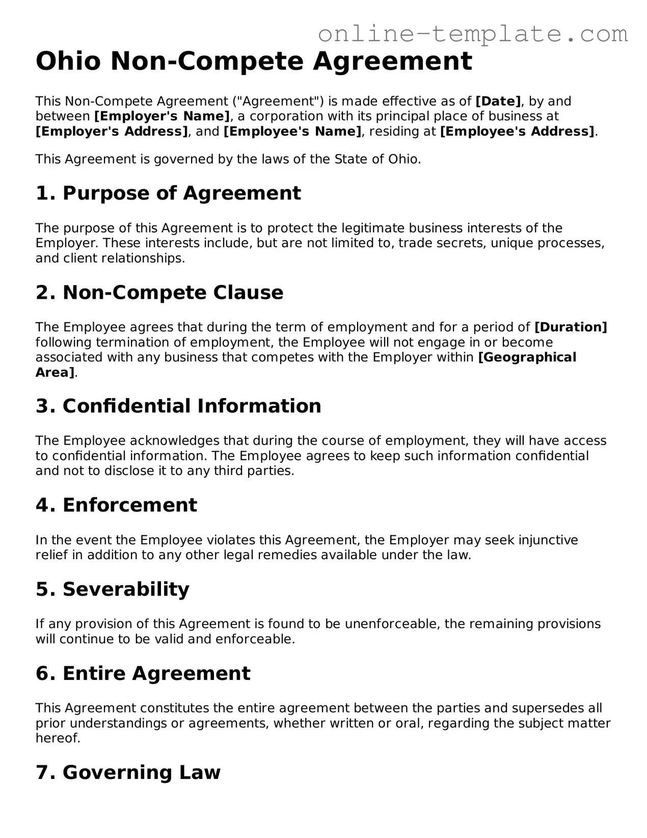 Attorney-Verified  Non-compete Agreement Template for Ohio