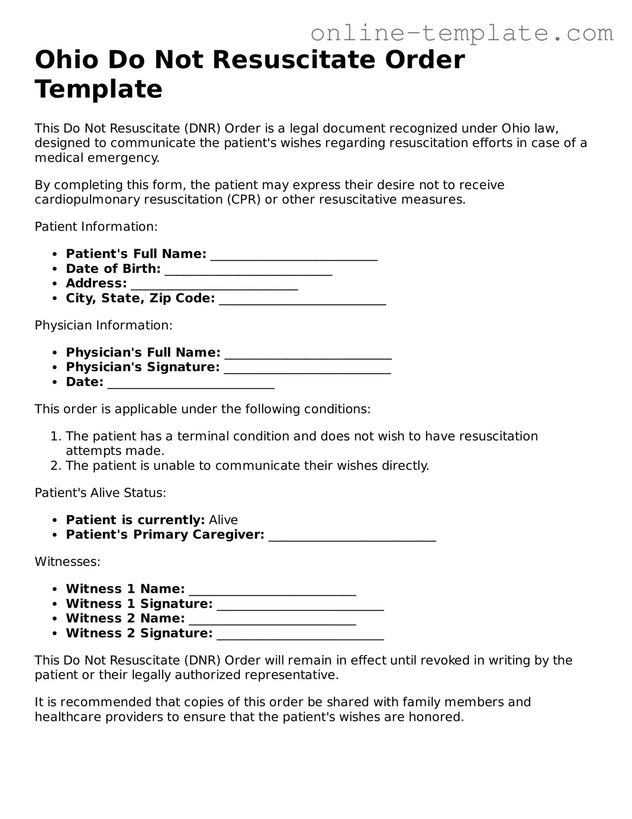 Attorney-Verified  Do Not Resuscitate Order Template for Ohio