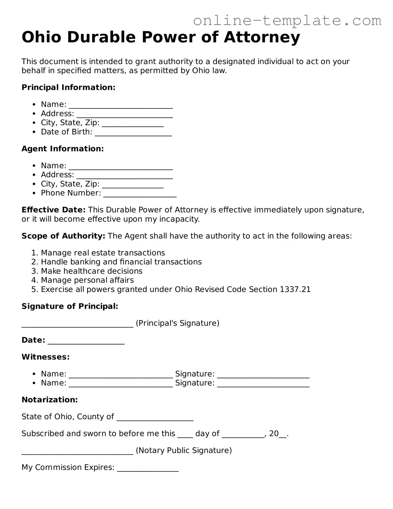 Attorney-Verified  Durable Power of Attorney Template for Ohio