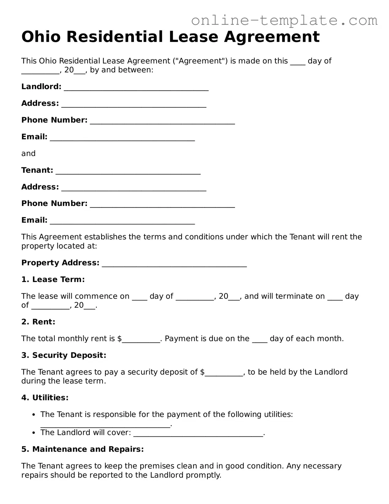 Attorney-Verified  Residential Lease Agreement Template for Ohio