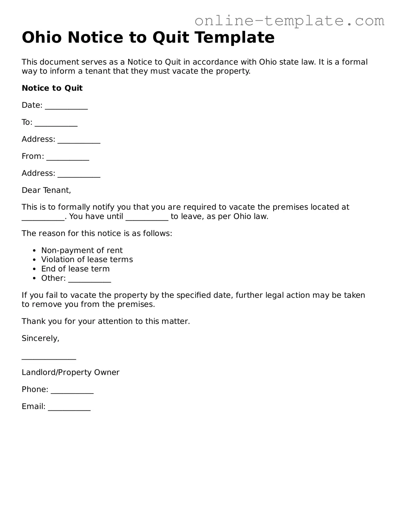 Attorney-Verified  Notice to Quit Template for Ohio