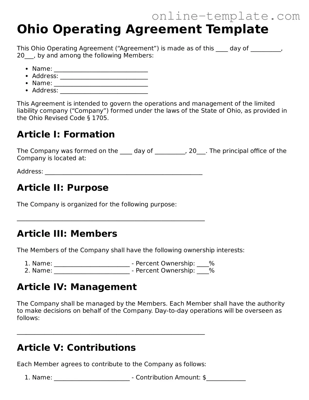 Attorney-Verified  Operating Agreement Template for Ohio