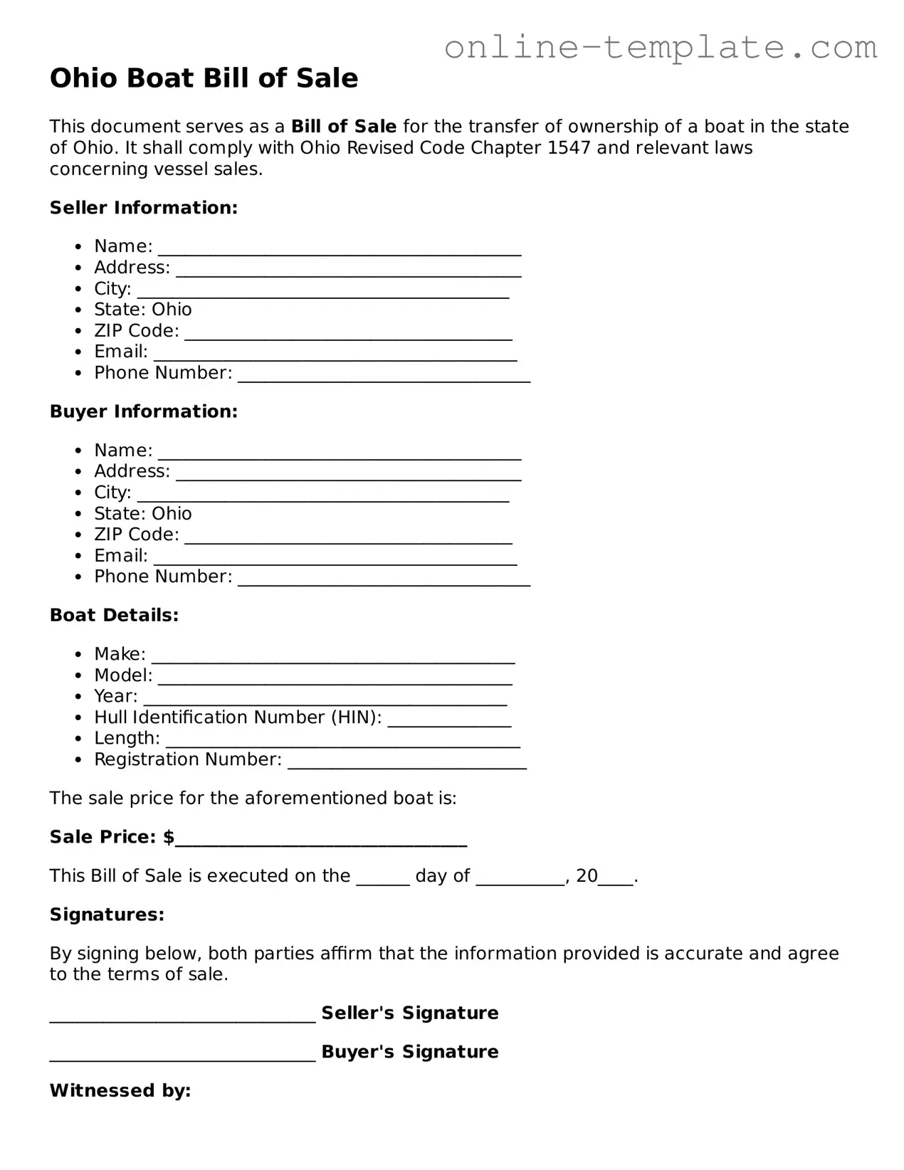 Attorney-Verified  Boat Bill of Sale Template for Ohio