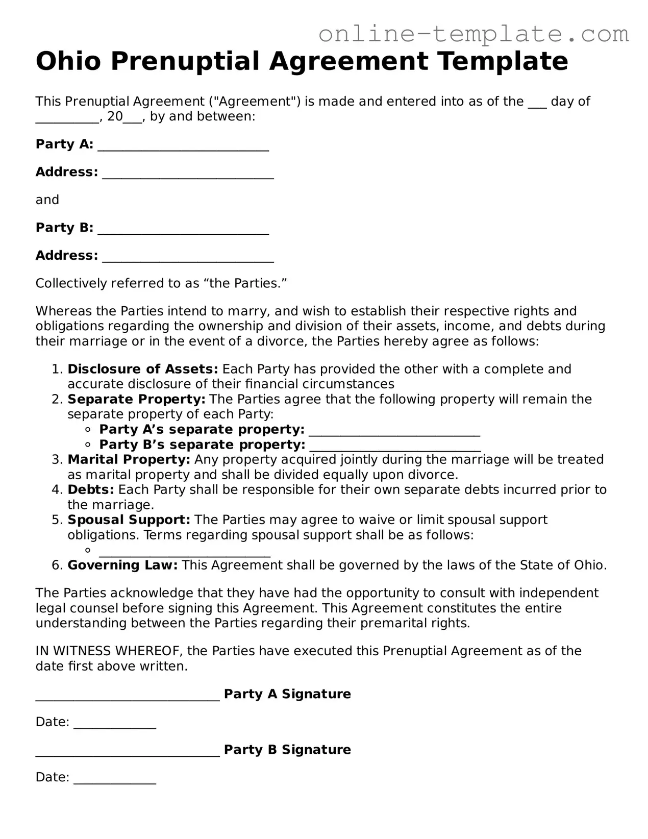 Attorney-Verified  Prenuptial Agreement Template for Ohio