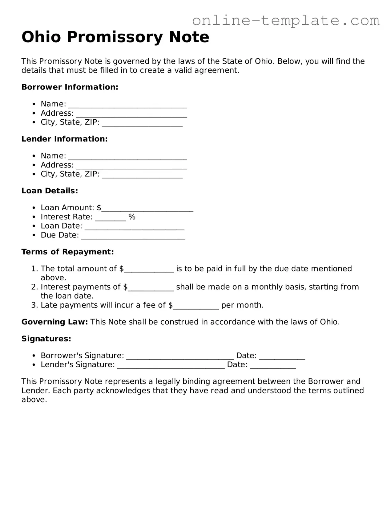 Attorney-Verified  Promissory Note Template for Ohio